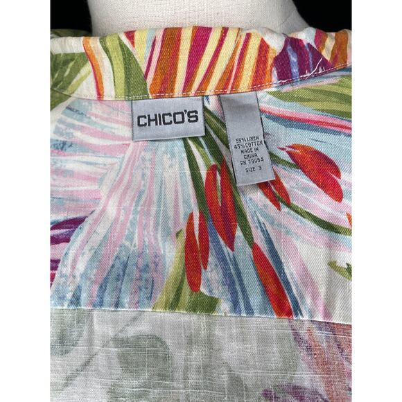 Chico's women button up jacket floral tropical Hawaii long sleeve linen blend 3 - Picture 5 of 11